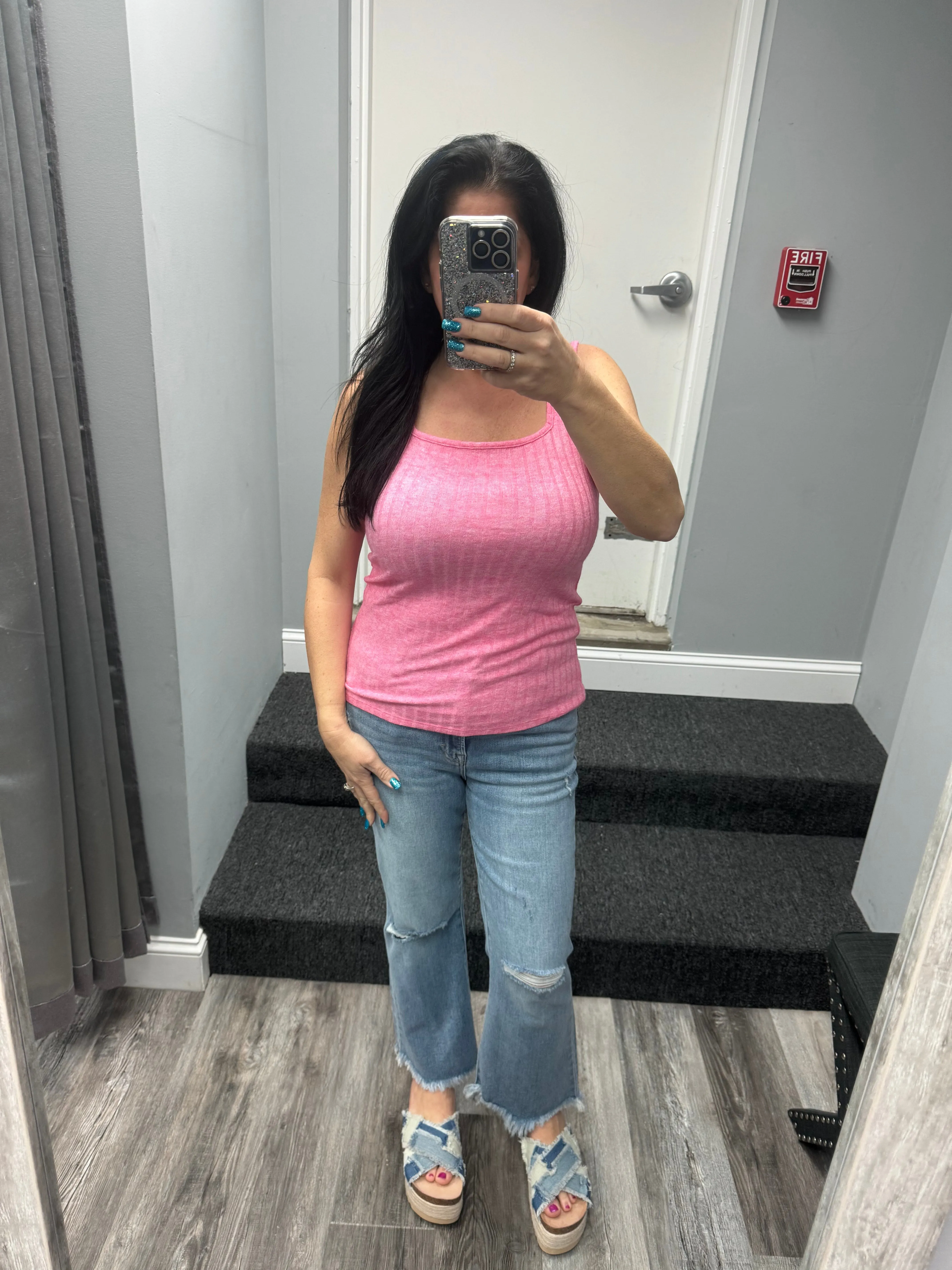 RIBBED SQUARE NECK SLEEVELESS TOP - ASSORTED COLORS