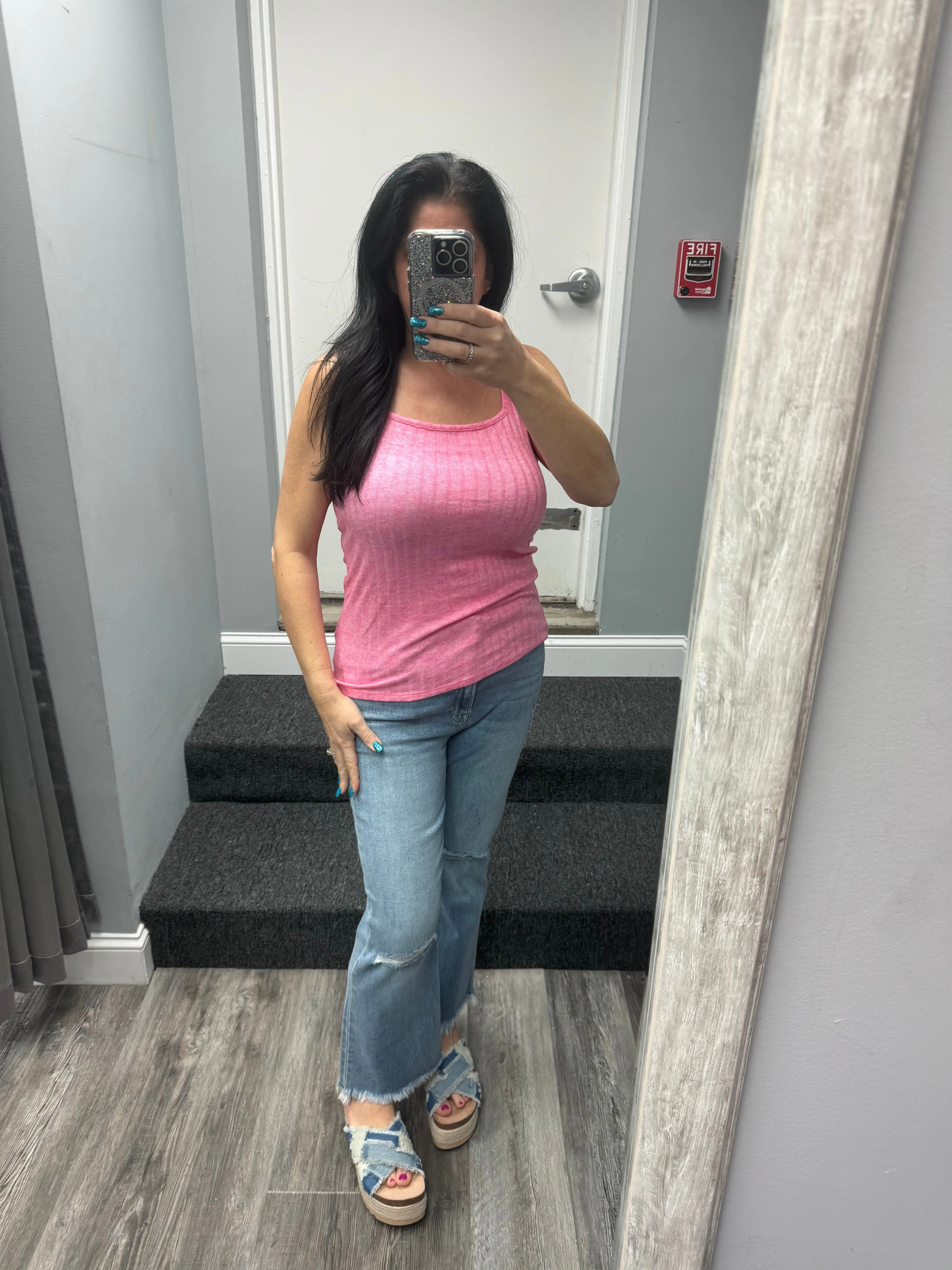 RIBBED SQUARE NECK SLEEVELESS TOP - ASSORTED COLORS