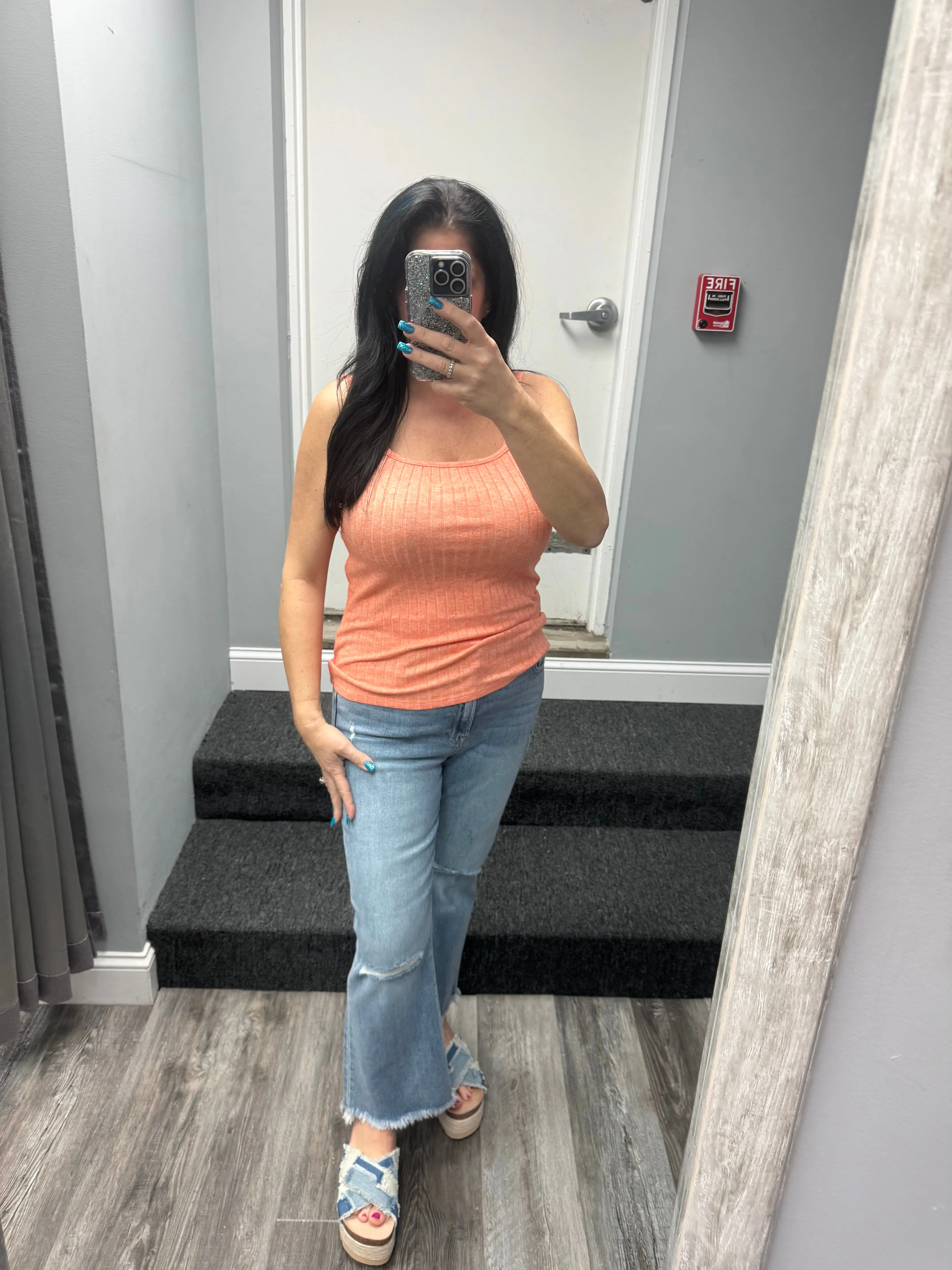 RIBBED SQUARE NECK SLEEVELESS TOP - ASSORTED COLORS
