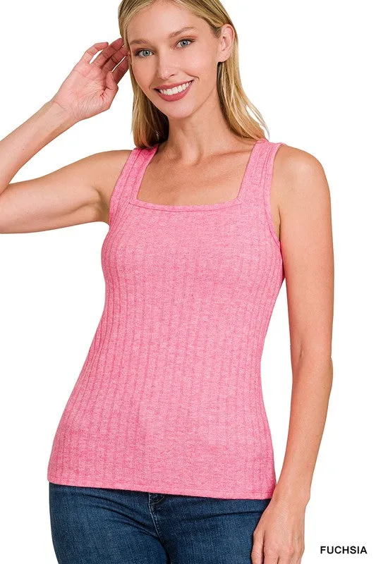 RIBBED SQUARE NECK SLEEVELESS TOP - ASSORTED COLORS