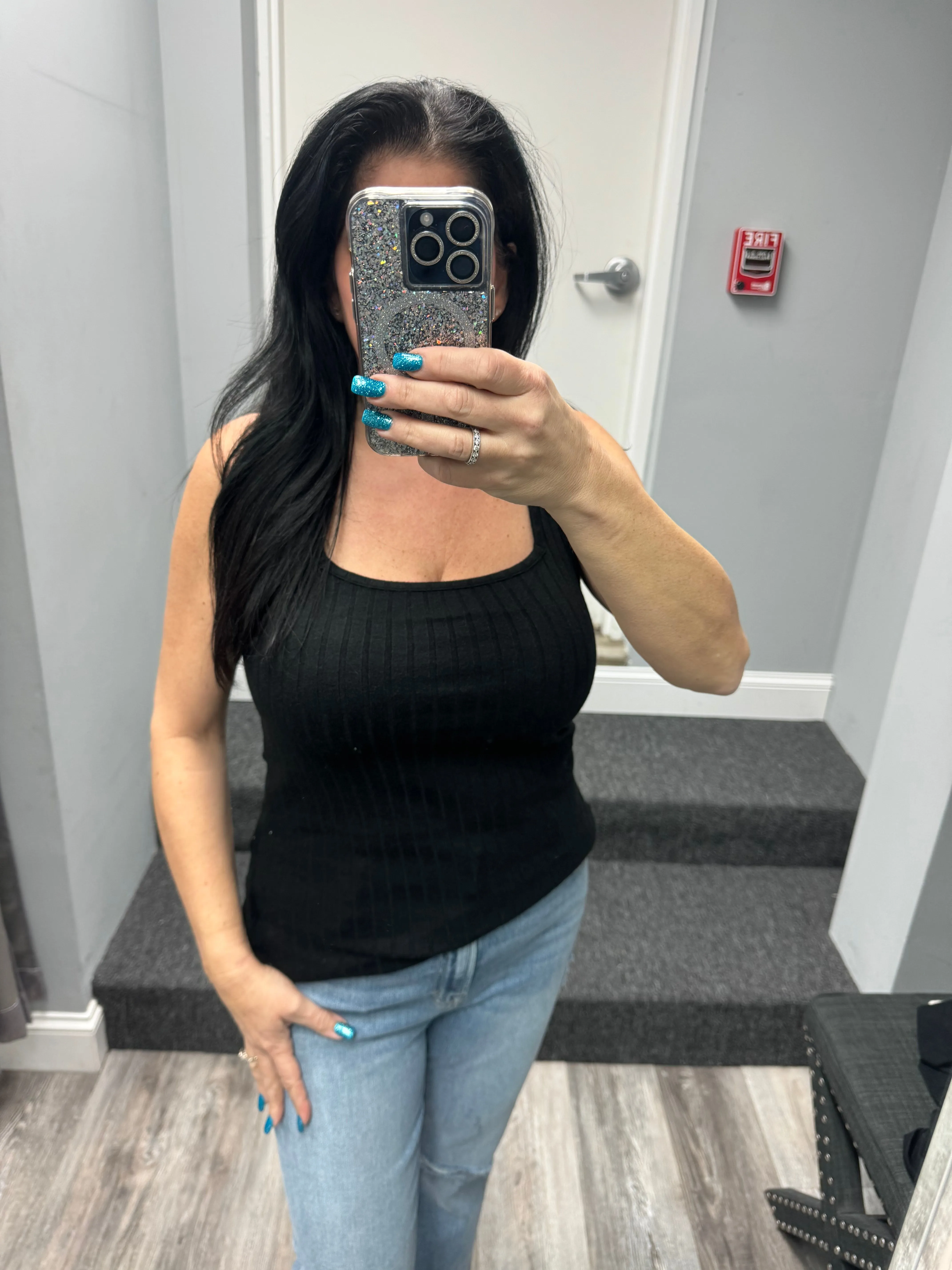 RIBBED SQUARE NECK SLEEVELESS TOP - ASSORTED COLORS