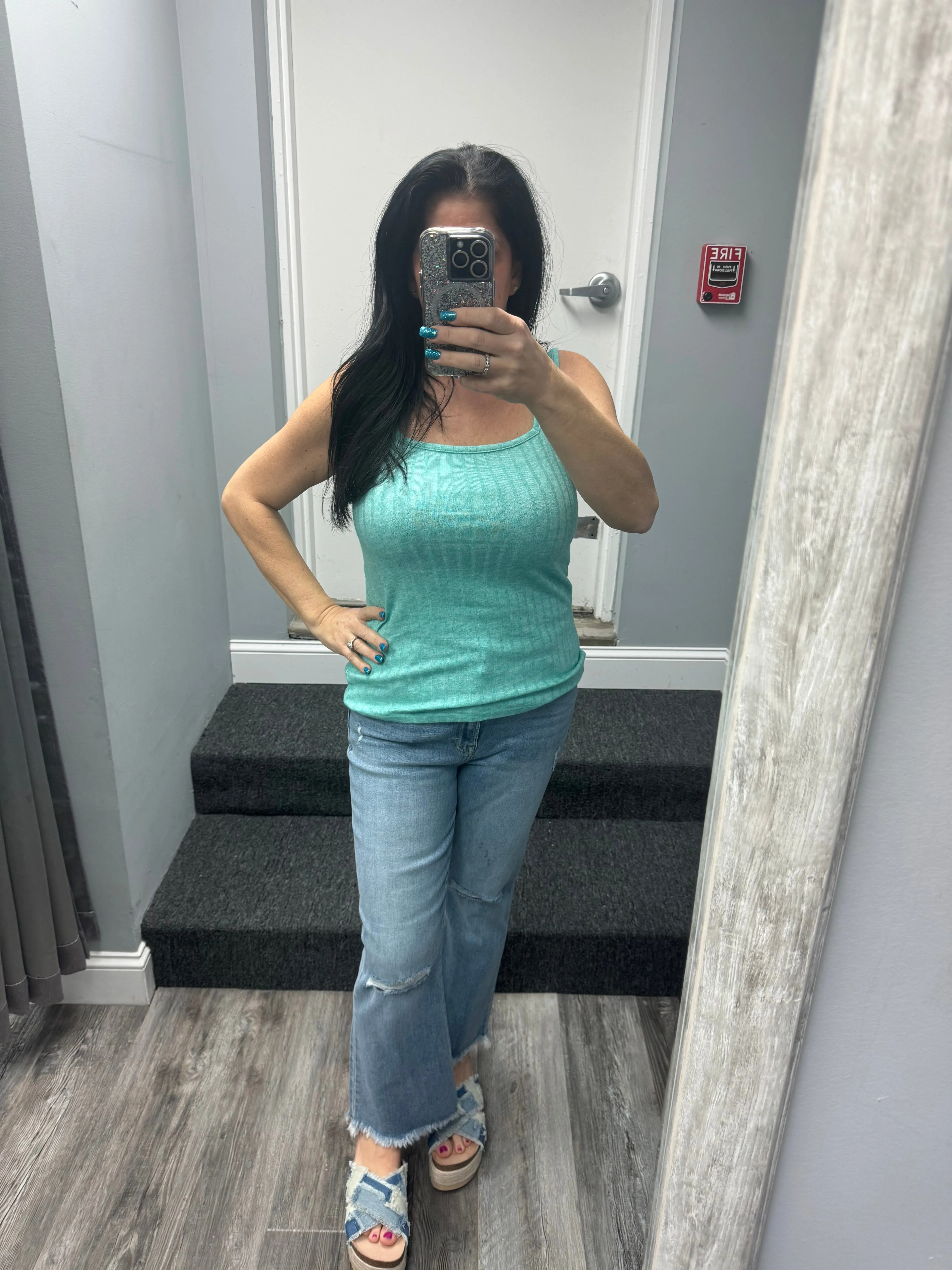 RIBBED SQUARE NECK SLEEVELESS TOP - ASSORTED COLORS