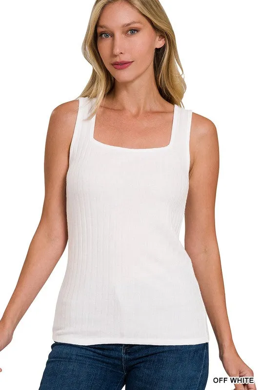 RIBBED SQUARE NECK SLEEVELESS TOP - ASSORTED COLORS