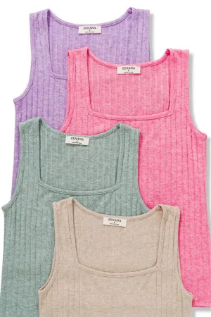 RIBBED SQUARE NECK SLEEVELESS TOP - ASSORTED COLORS