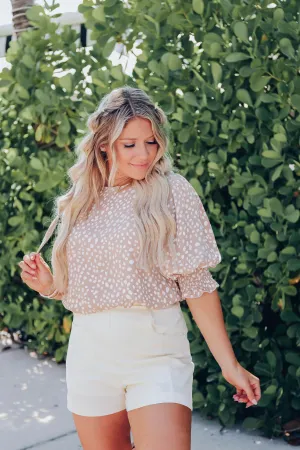 Rylee Smocked Sleeve Blouse - Taupe