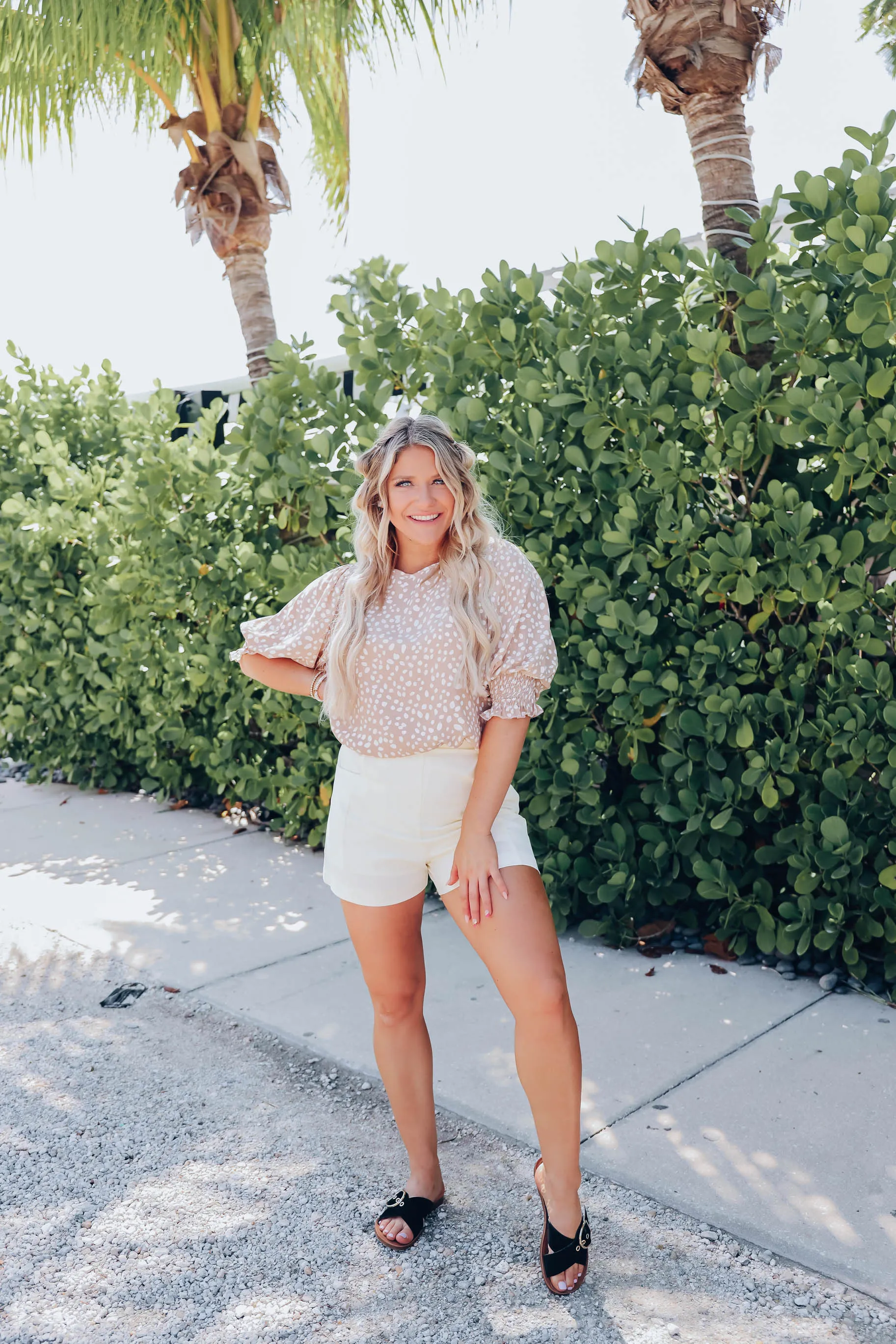 Rylee Smocked Sleeve Blouse - Taupe