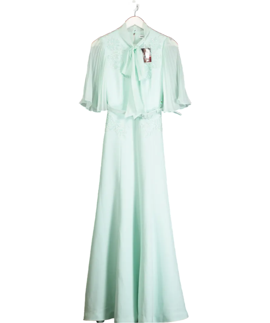 Self-Portrait Green Mint Chiffon Crepe Maxi Dress UK 4