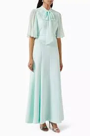 Self-Portrait Green Mint Chiffon Crepe Maxi Dress UK 4