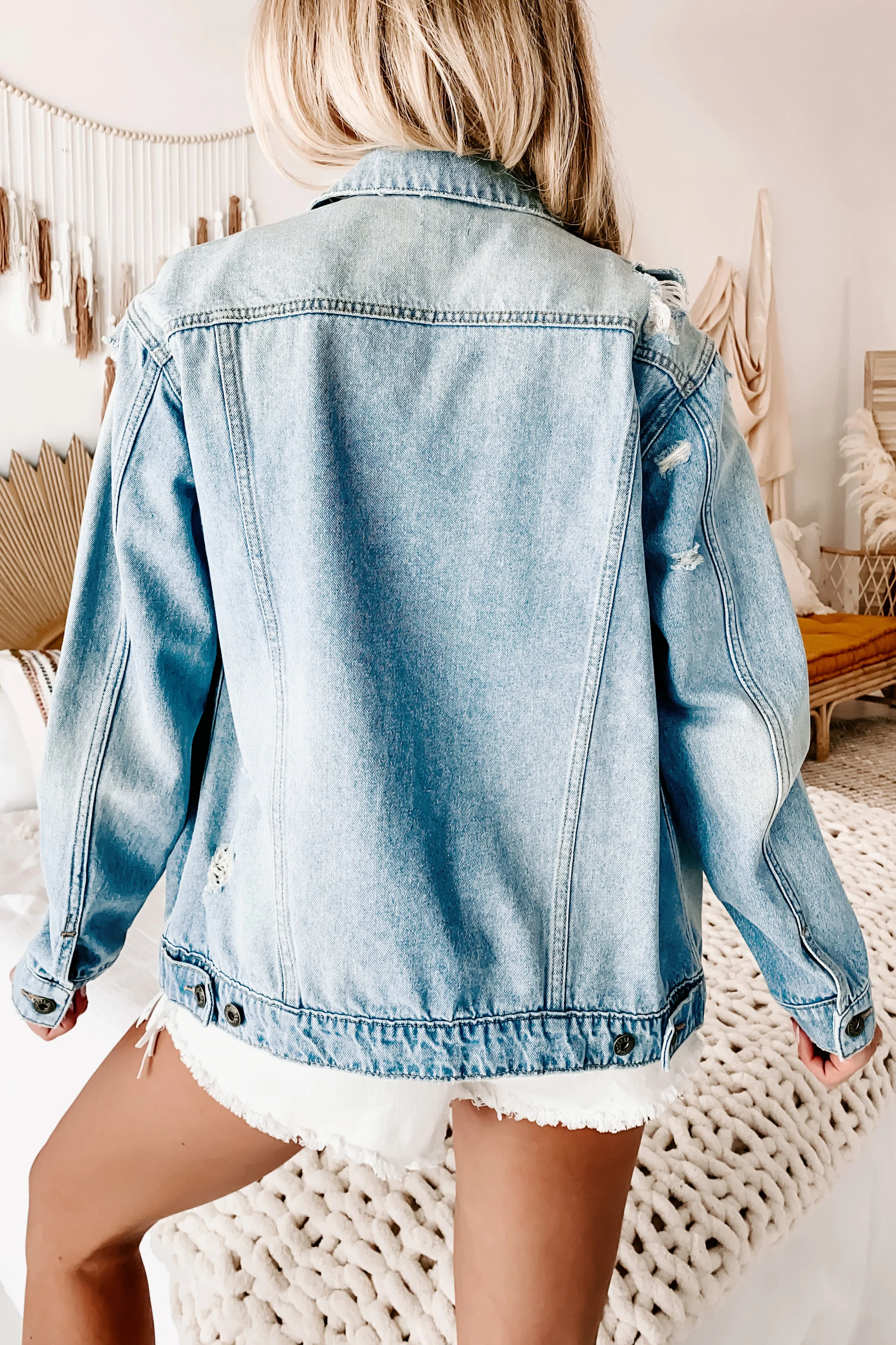 Speak Up Lightly Distressed Denim Jacket (Light)