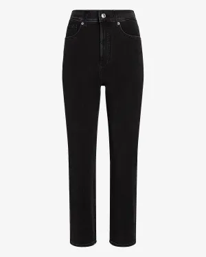 Super High Waisted 4-Way Hyper Stretch Black Straight Jeans in Pitch Black