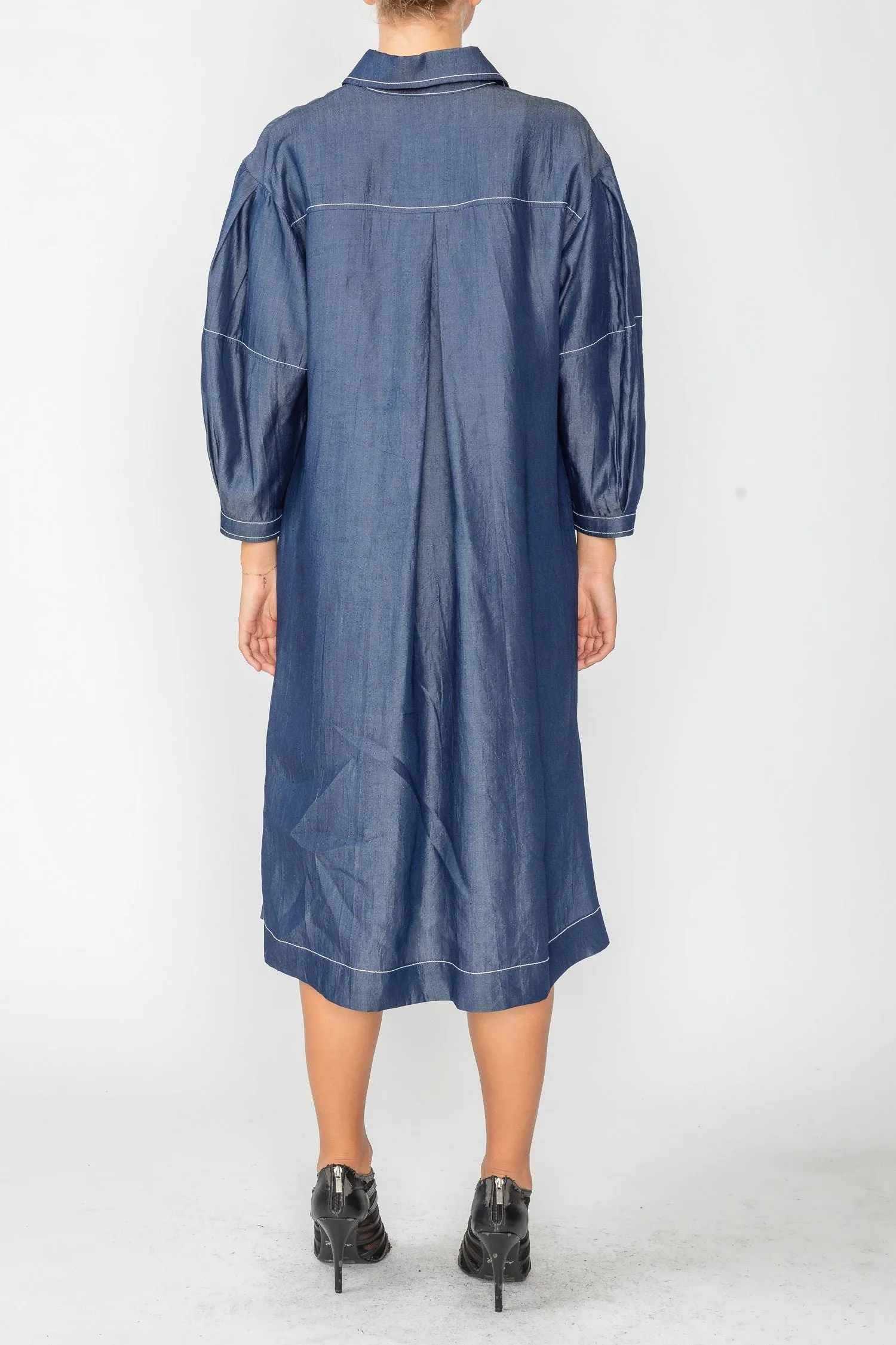 Tencel Denim Snap Button Down Shirt Dress