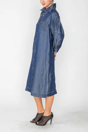 Tencel Denim Snap Button Down Shirt Dress