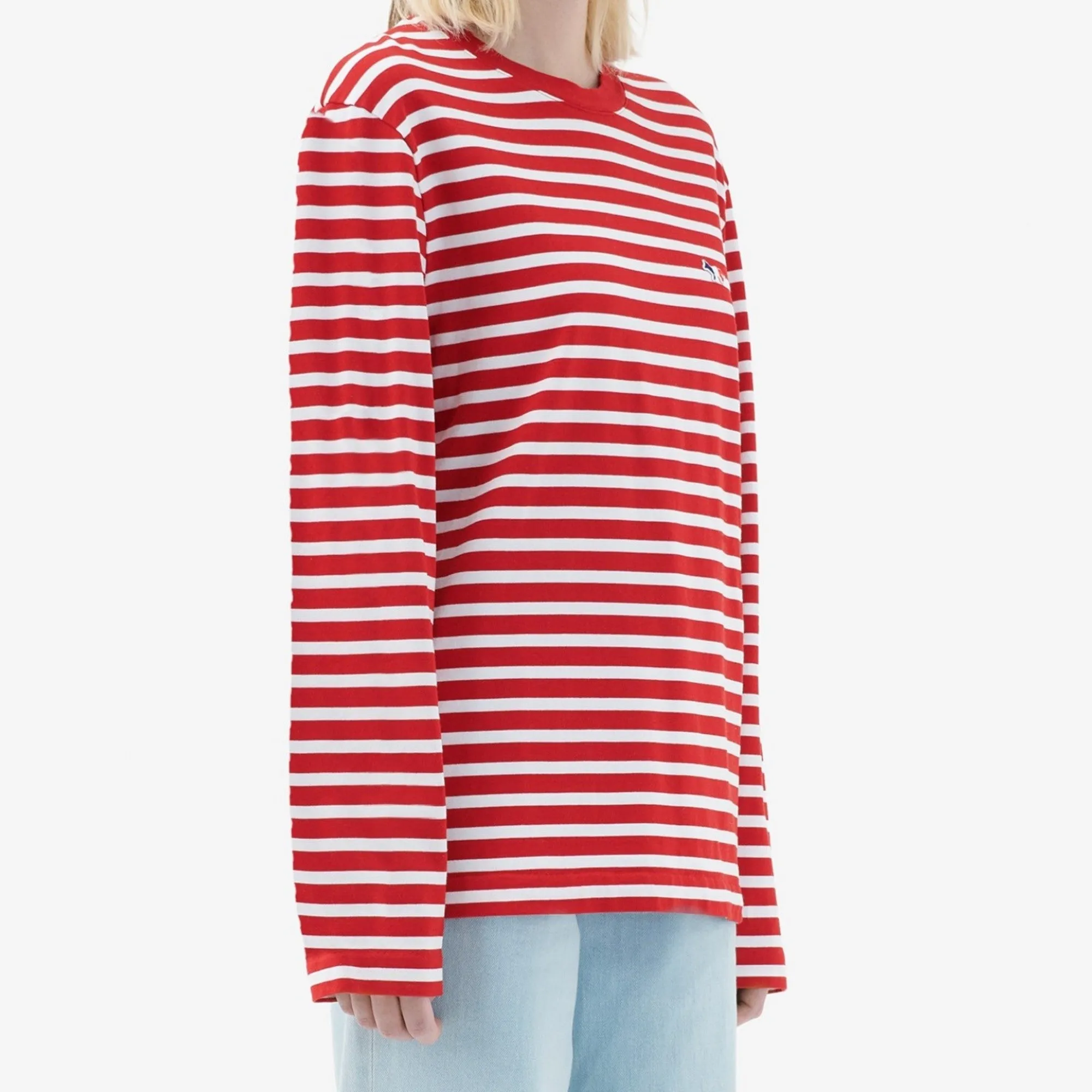 Unisex Tricolor Fox Patch Classic Marin Tee-Shirt - Red White