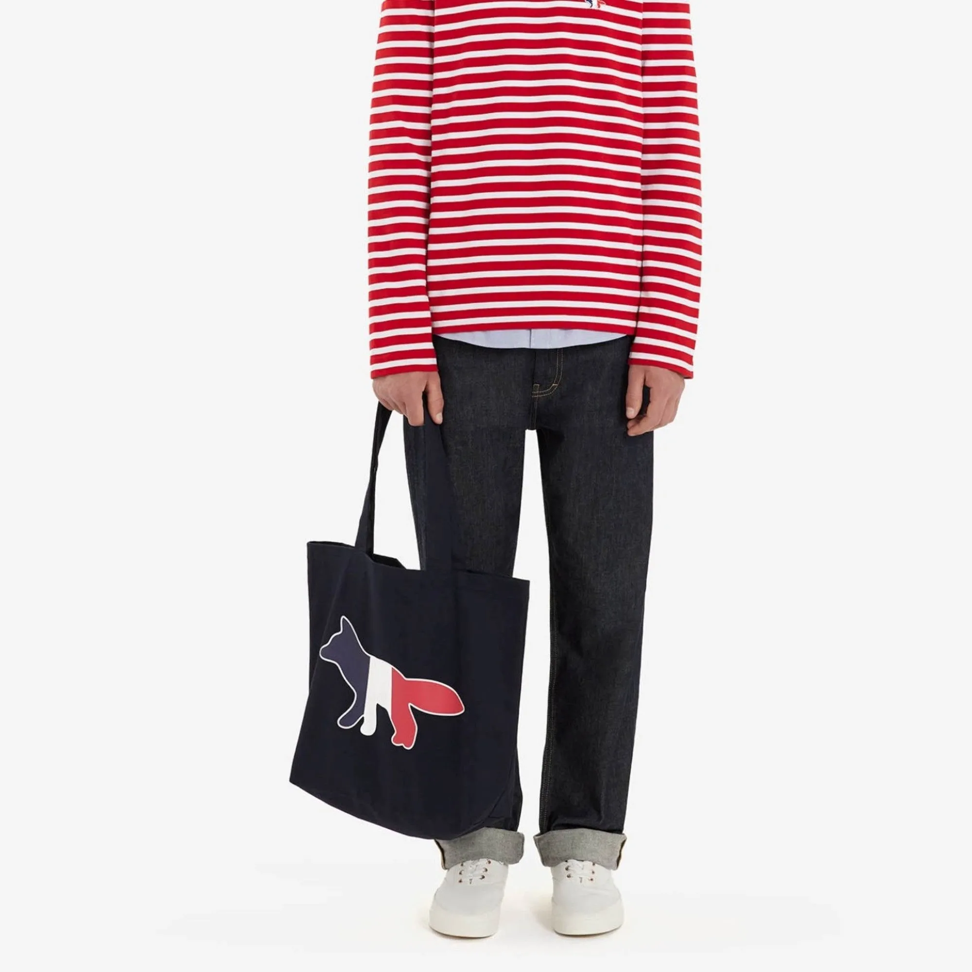 Unisex Tricolor Fox Patch Classic Marin Tee-Shirt - Red White