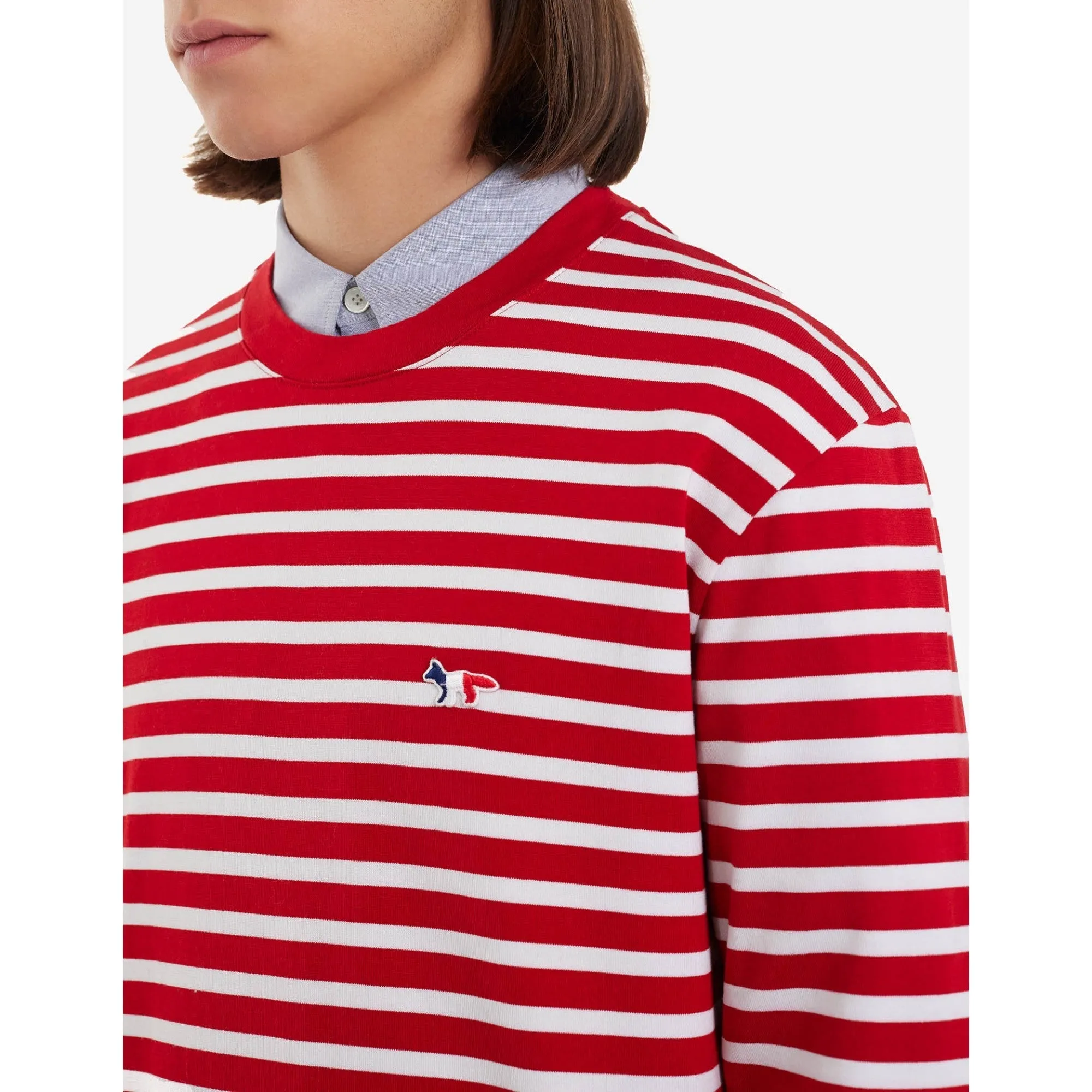 Unisex Tricolor Fox Patch Classic Marin Tee-Shirt - Red White