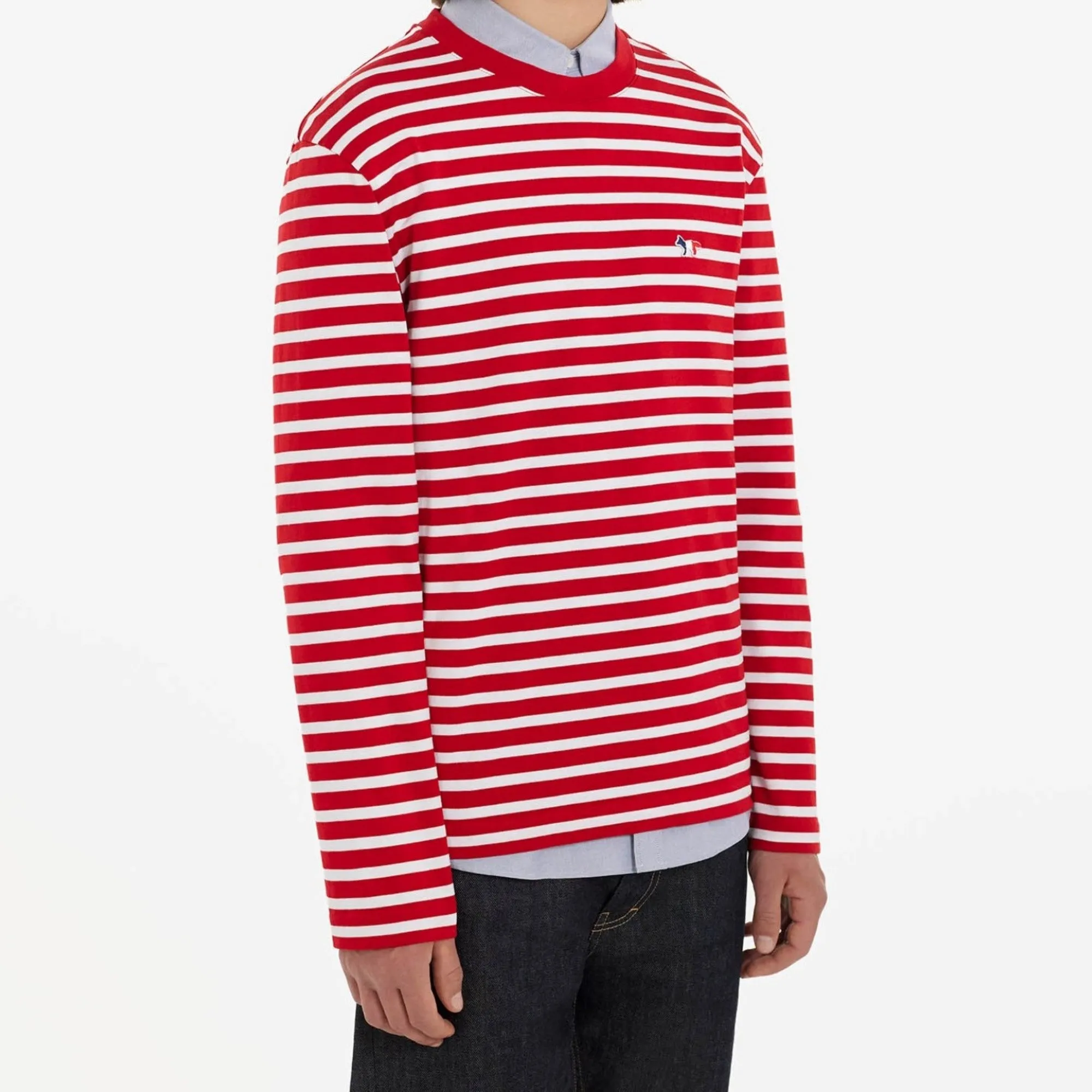 Unisex Tricolor Fox Patch Classic Marin Tee-Shirt - Red White
