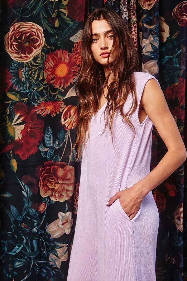 V-neck Wide Leg Solid Knit Jumpsuit