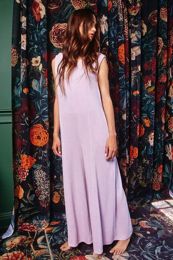 V-neck Wide Leg Solid Knit Jumpsuit