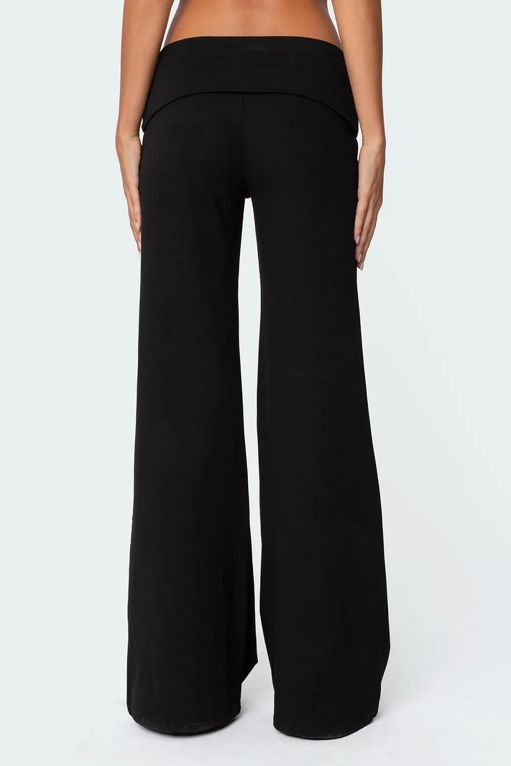 Women Fold Over Yoga Pants Y2K Striped Flared Leggings Low Rise Wide Leg Lounge Pants Stretchy Sweatpants