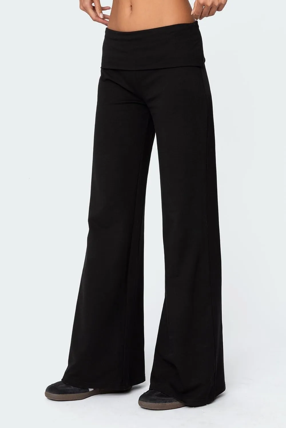 Women Fold Over Yoga Pants Y2K Striped Flared Leggings Low Rise Wide Leg Lounge Pants Stretchy Sweatpants