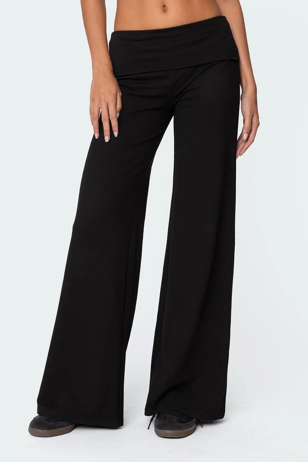Women Fold Over Yoga Pants Y2K Striped Flared Leggings Low Rise Wide Leg Lounge Pants Stretchy Sweatpants