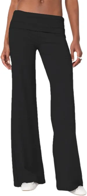 Women Fold Over Yoga Pants Y2K Striped Flared Leggings Low Rise Wide Leg Lounge Pants Stretchy Sweatpants
