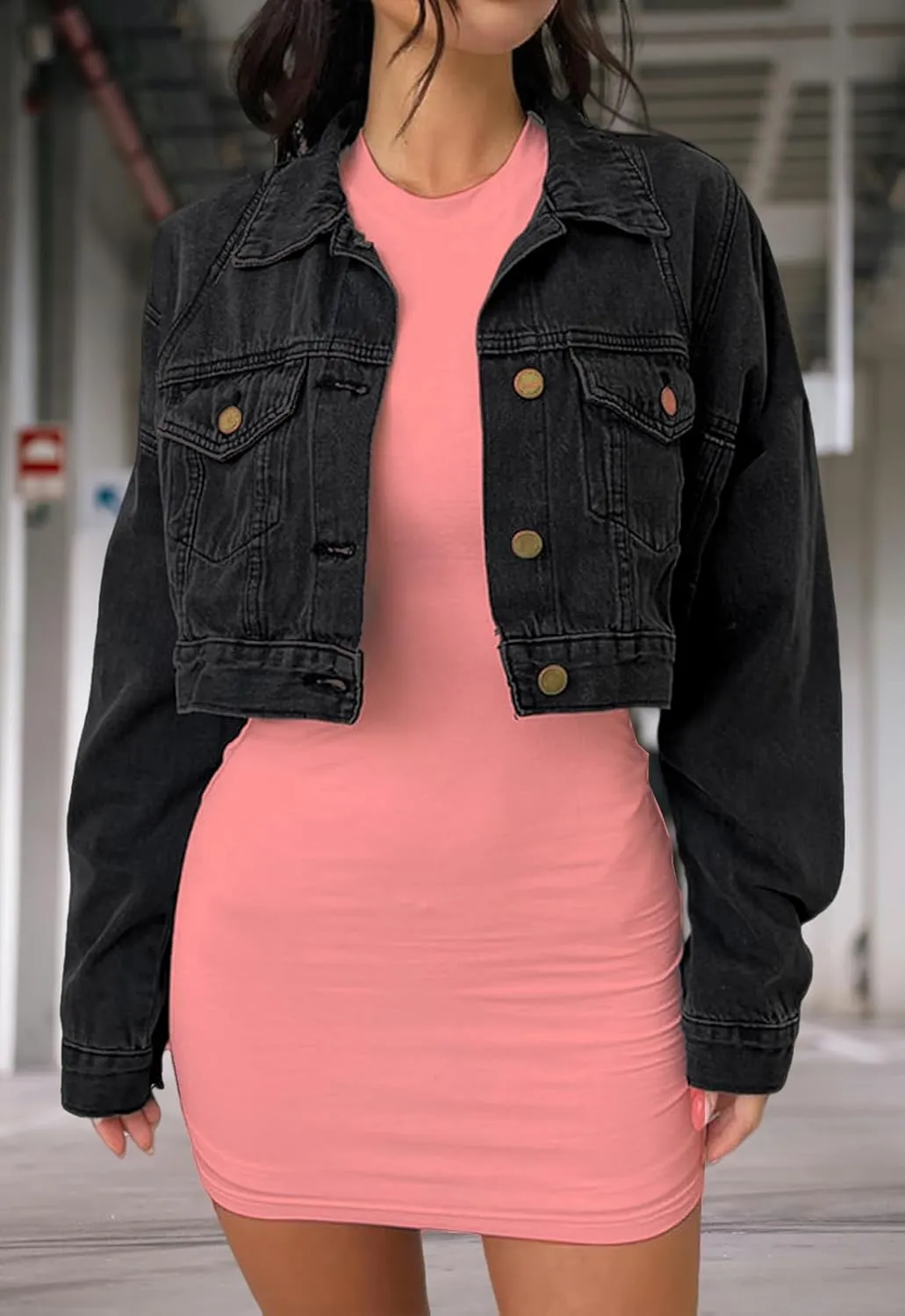 Women's Cropped Denim Washed Distressed Button Down Long Sleeve Jean Jacket Coats
