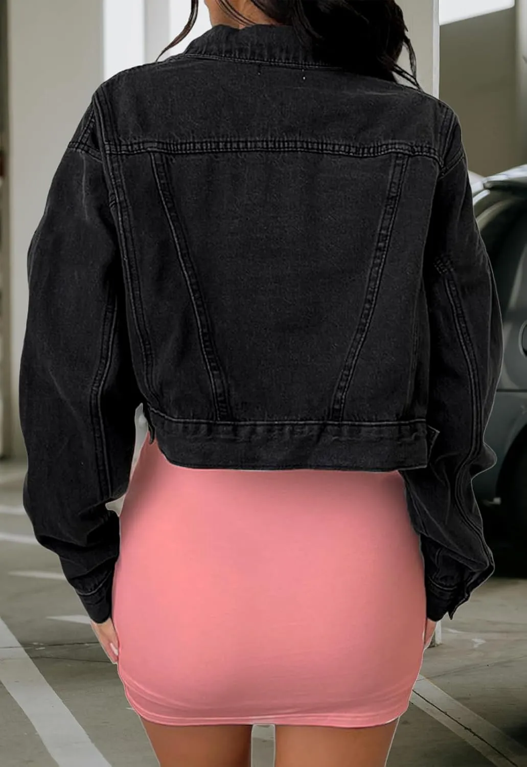 Women's Cropped Denim Washed Distressed Button Down Long Sleeve Jean Jacket Coats