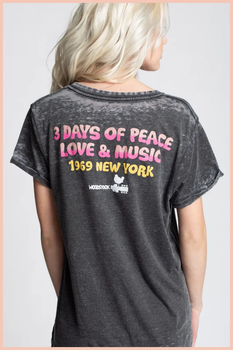 Woodstock Peace, Love, & Music Burnout Band Tee