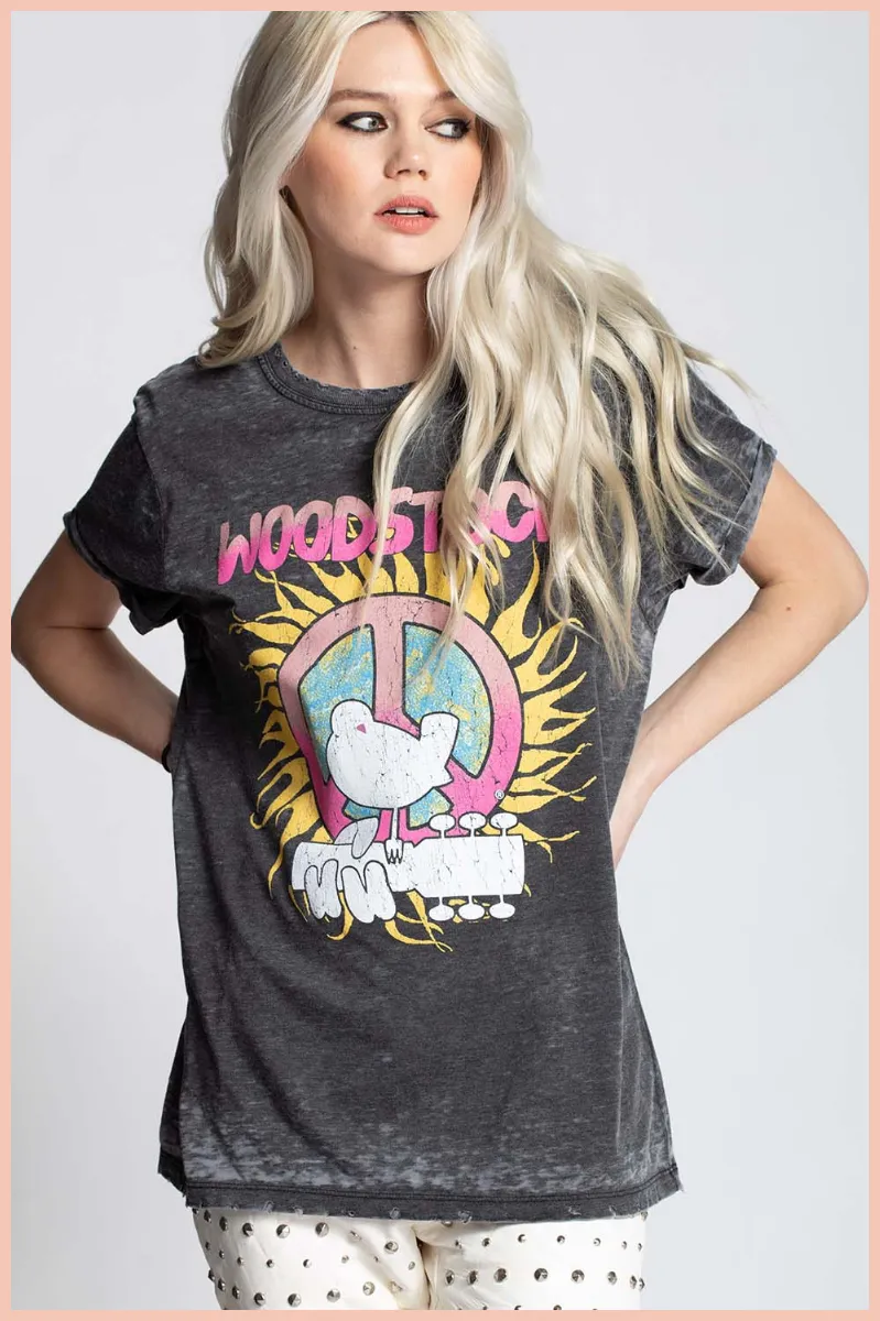Woodstock Peace, Love, & Music Burnout Band Tee