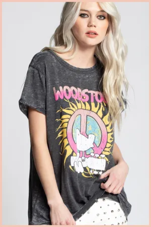 Woodstock Peace, Love, & Music Burnout Band Tee