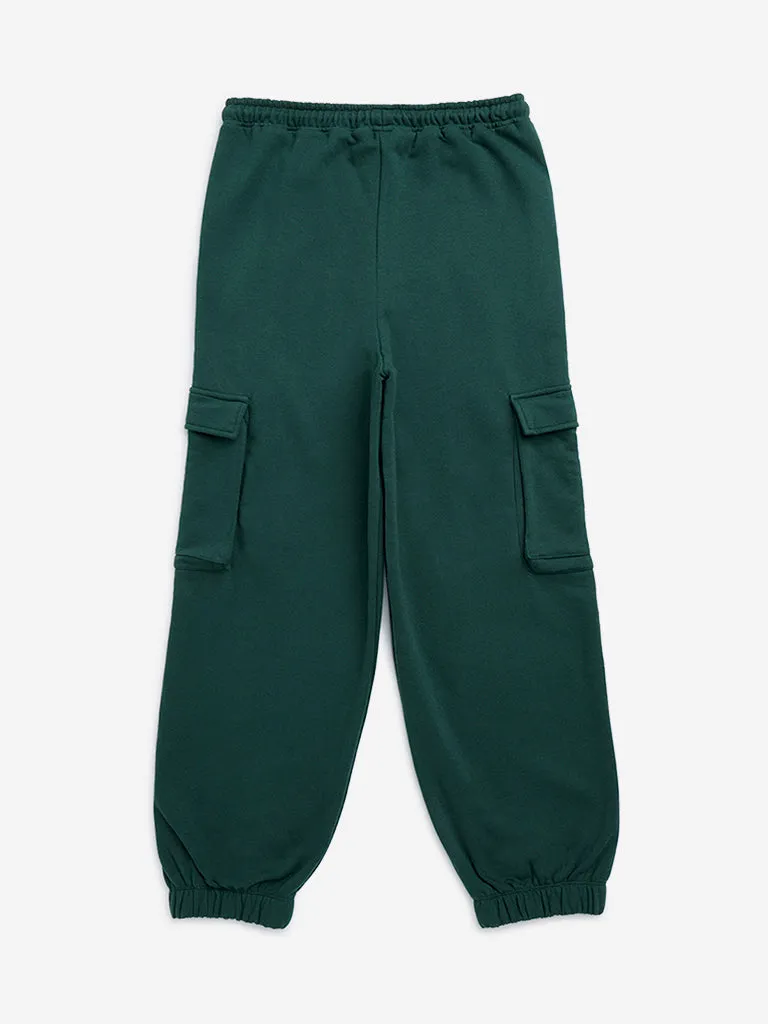 Y&F Kids Green Cargo-Style Mid-Rise Cotton-Blend Joggers