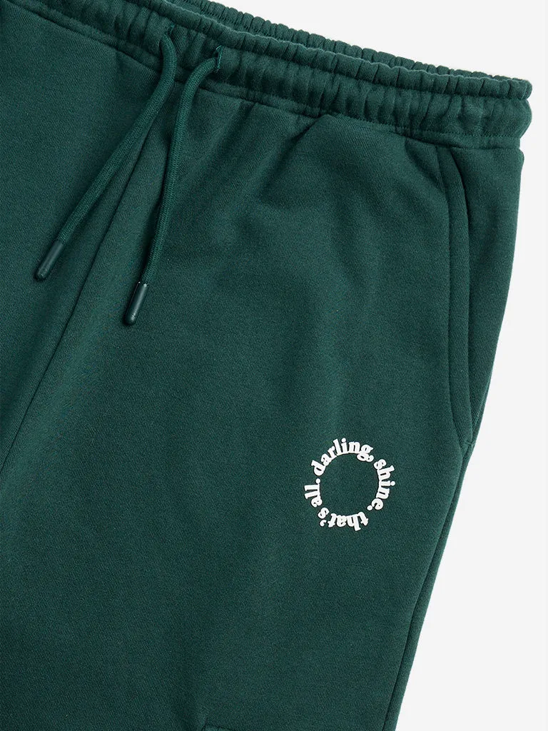 Y&F Kids Green Cargo-Style Mid-Rise Cotton-Blend Joggers
